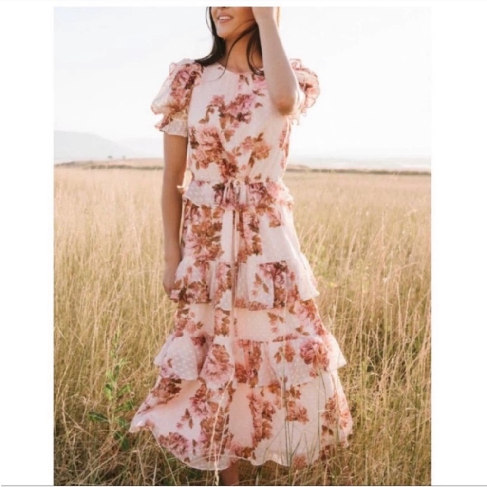 RACHEL PARCELL Ruffle Floral Tiered Midi Dress